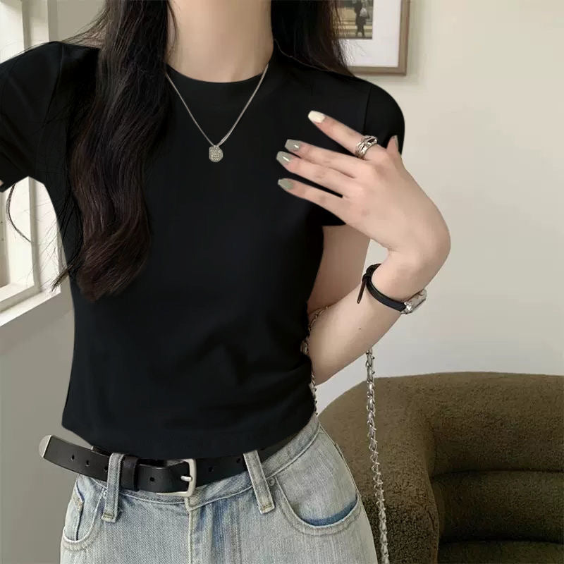 Camiseta Básica Color Sólido Slim Fit — Manga Corta Mujer Verano 2026
