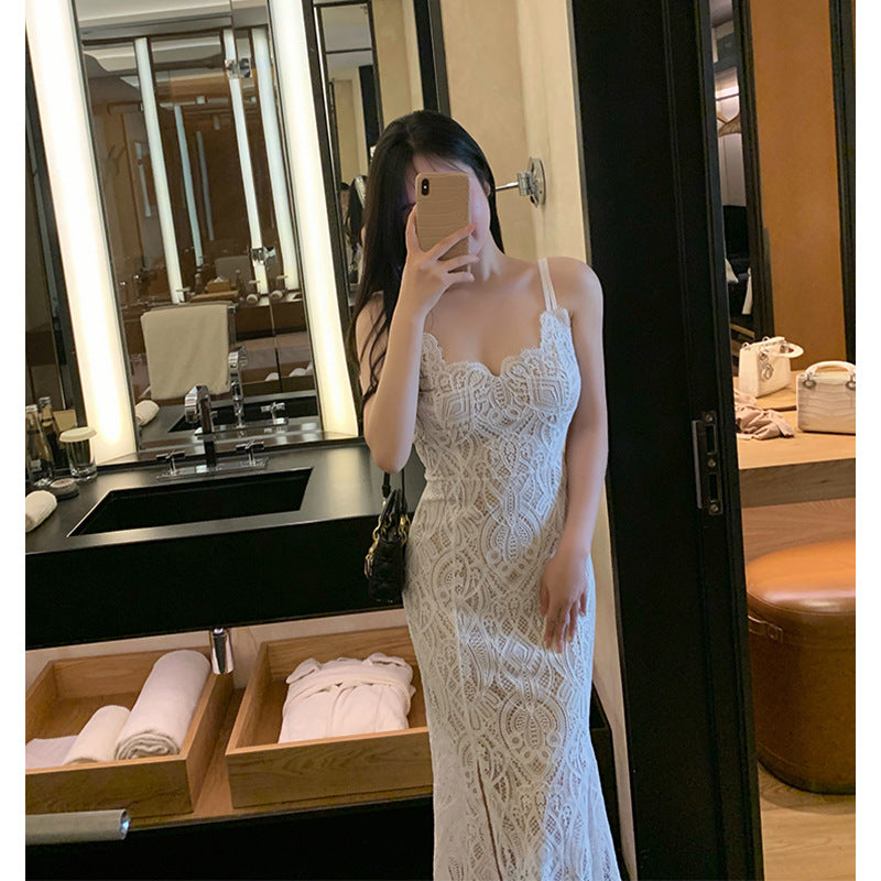 Vestido Suspender con Espalda Descubierta y Encaje