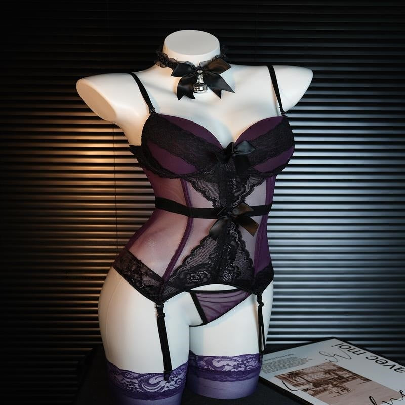 French Style Lace Fishbone Waist Lingerie Set – Elegant & Sexy