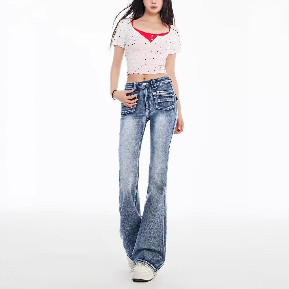 Jeans Acampanados Cintura Baja — Slim Fit Lavado Claro Mujer 2026