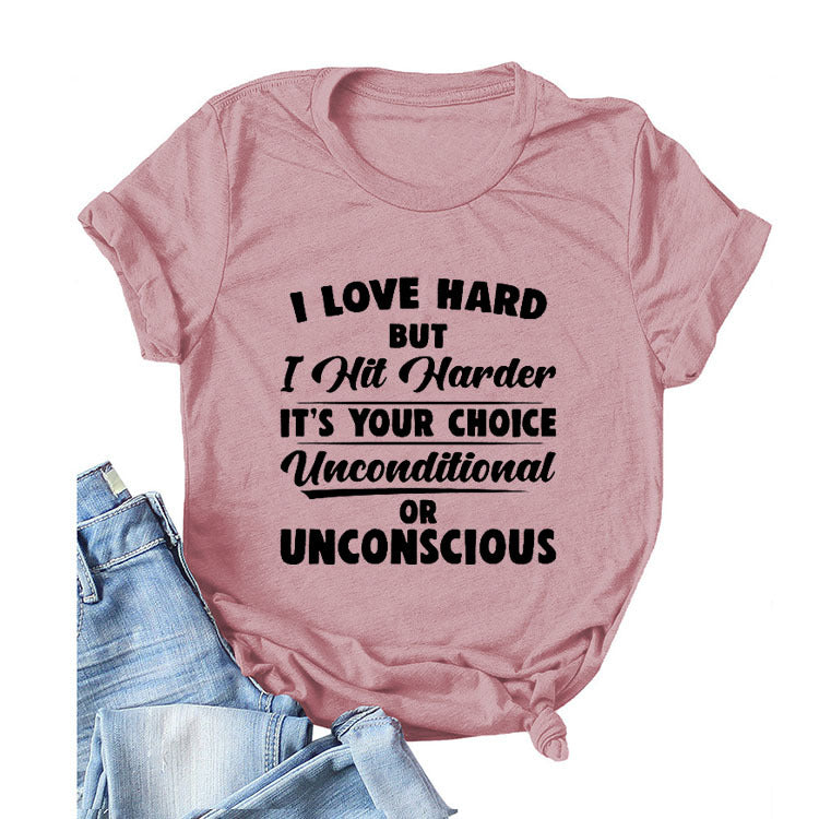 Camiseta Manga Corta Frase — Estilo Americano Casual Mujer 2026