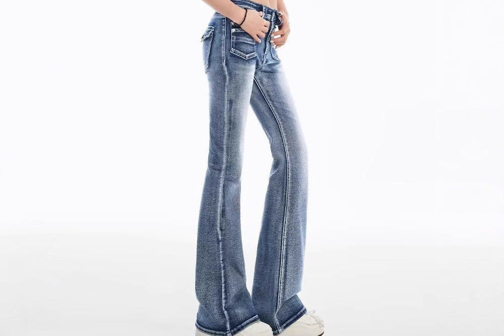 Jeans Acampanados Cintura Baja — Slim Fit Lavado Claro Mujer 2026