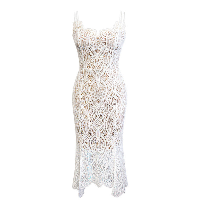 Vestido Suspender con Espalda Descubierta y Encaje