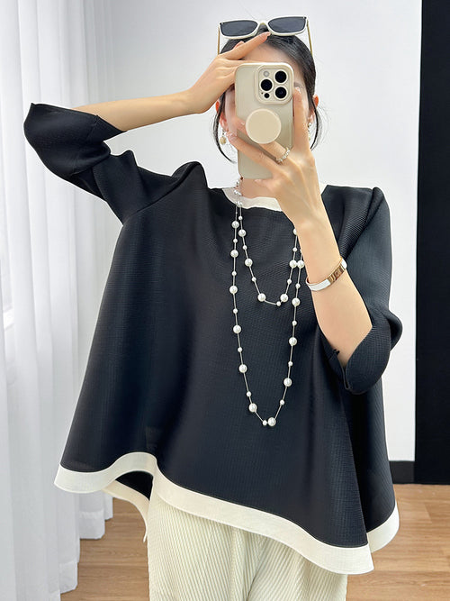 Camiseta Plisada Miyake Manga 3/4 — Irregular Lazy Hem Mujer Verano 2026