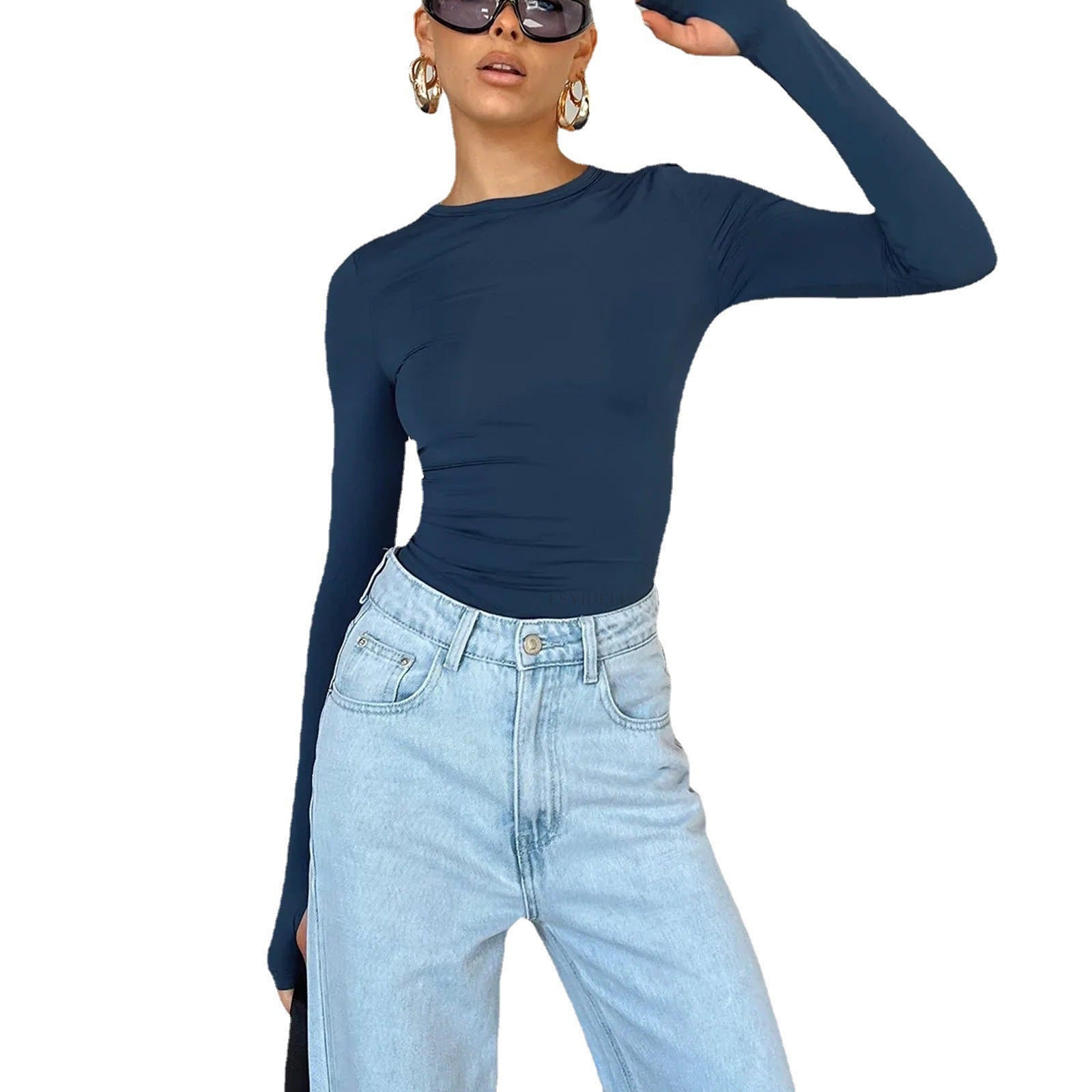 Camiseta Manga Larga Cuello Redondo — Base Slim Fit Mujer 2026