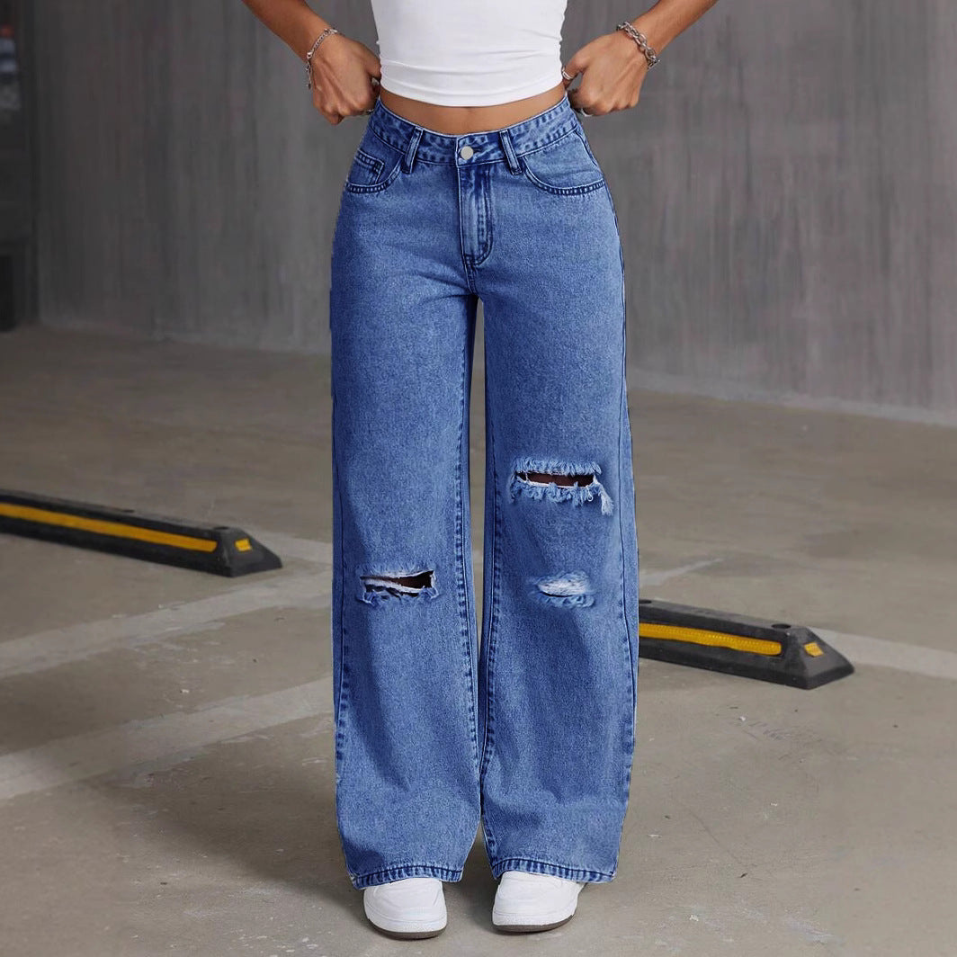 Jeans Wide Leg Azul Claro Lavado — Sueltos Color Puro Mujer 2026