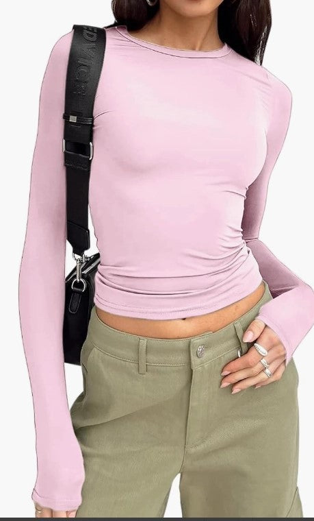 Camiseta Manga Larga Cuello Redondo — Base Slim Fit Mujer 2026