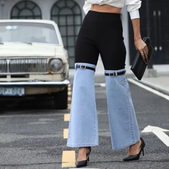 Jeans Y2K Vintage Cintura Alta — Patchwork Denim Pierna Ancha